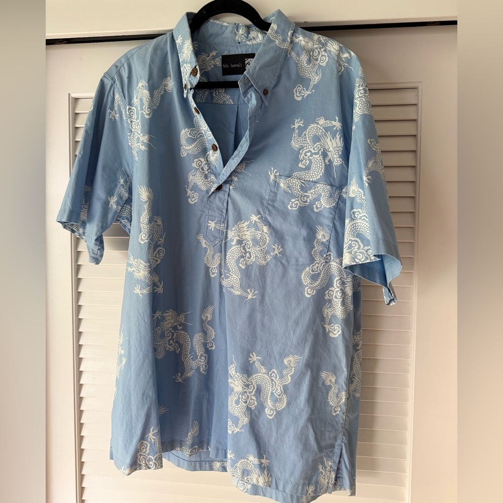 Sig Zane light blue dragon print aloha shirt XL
